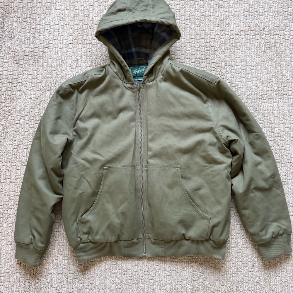 Men’s Woolrich Green Hooded Jacket with Plaid Lining